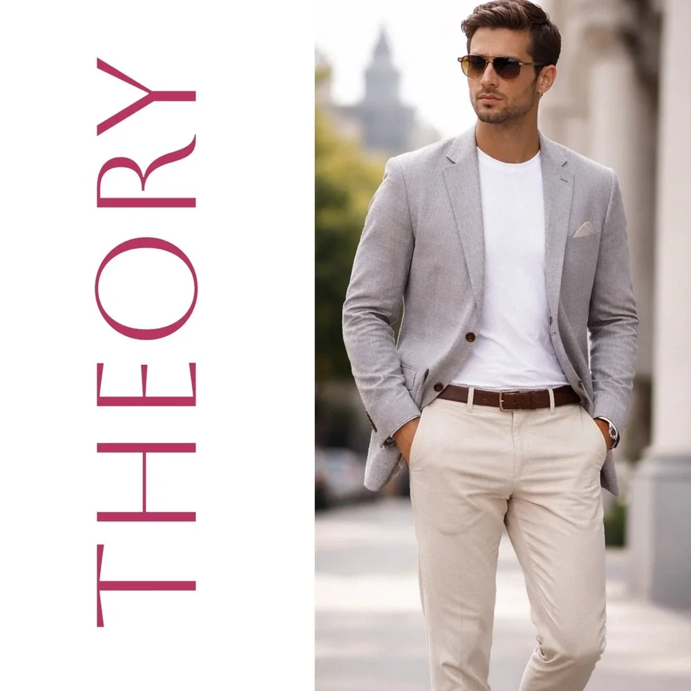Theory Gansevoort Linen Wool Blazer Mens 38R Gray Slub Summer Suit Jacket Resort